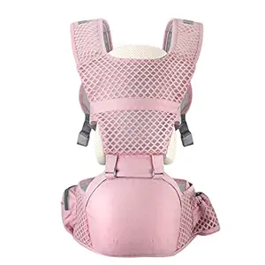Kiddale Baby Carrier Sling, Kangaroo Bag, Carrying Belt with Detachable Hip Seat,Adjustable Waist Length(Upto 41 inch),Ergonomically Designed,Side Pockets,Strong Shoulder Straps with Mesh Fabric-Pink