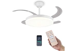 FAN PROJECT Ventilador de Techo Blanco Silencioso con LED - Ventiladores Retractil con Tonos de Luz y Función Verano e Invierno - 30 W Motor DC con 4 Aspas (1)