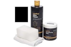 ‎FURNITURE CLINIC Furniture Clinic - Easy Leder Restauration Set - Leder Reiniger und Farbauffrischung Balsam - Kratzer Abschürfungen Ausbleichungen – Autositze, Sofas, Bekleidung, Schuhe und Taschen (Schwarz)