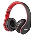 Produktbild JIUHUFH Premium Bluetooth Kopfhörer Multifunktion Faltbar mit Eingebautem Mikrofon/MP3-Player/Support-Freisprech Anrufe/3.5mm Verdrahtete Audio-in für Handy/TV/PC/Mac - Schwarz Rot