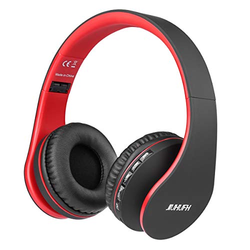 JIUHUFH Casque Bluetooth sans Fil Pliable avec Micro Intégré/Micro SD/TF/FM Radio/Lecteur MP3/Audio 3,5 mm pour iPhone Android Téléphones/Tablettes/TV/PC/Mac (Rouge)