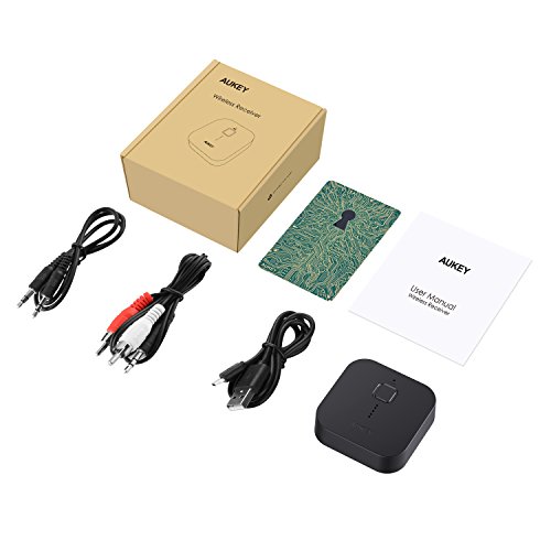 AUKEY Ricevitore Bluetooth 4.1, Adattatore Audio Portatile con Microfono Incorporato per Chiamate in Vivavoce, Musica Stereo da Altoparlanti Auto con 3,5 mm Jack per Smartphone e altri Dispositivi