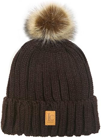 Longclass Knitted Winter Bobble Hat Bomboleo Very Soft and Comfortable to Wear and Fine Crafted Warm Knit Crochet Hat with Pom Pom for Men or Women Girls Grey / Red / Light Grey / Brown / White, brown