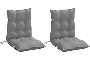 vidaXL Lot de 2 Coussins de Chaise à Dossier Bas, Galette de Siège Imperméable, Coussin d'Extérieur Anti-Glissement Jardin Terrasse, Gris Tissu Oxford