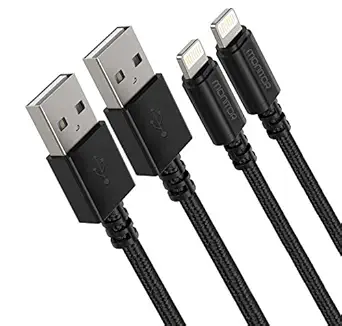 CZARTECH Monitor 6.6 ft Sync & Charge USB Cable Compatible with i-Phone, i-Pad Air, i-Pad Mini (Nylon Braided, 2 Mtr, Black, Pack of 2)