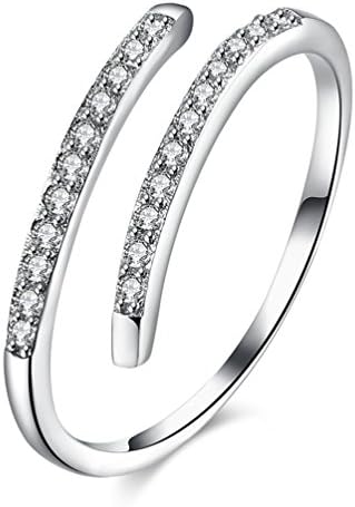 Delicate Open Band Ring, Trendylovers Adjustable Minimalist Ring Sterling Silver in Rhodium Plated-Micro Pave AAA Zirconia Band