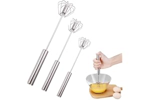 CLRZOL Batteur à main, fouet semi-automatique en acier inoxydable, batteur à œufs semi-automatique rotatif, mélangeur à main, outil d'agitation pour la cuisine, le lait d'œufs à la maison (3 Pcs)