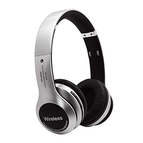 Preisvergleich Produktbild samLIKE Kabellos Kopfhörer, Tragbarer und Faltbarer Metallisches Surround Sound Headset Noise Reduction Headphone mit Mikrofon Speaker für iPhone, Android Smartphones PC und MP3 Players usw ( Silber)