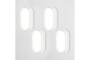 HOFTRONIC - Lote de 4 lámparas LED de bodega blanca - 12 W 1160 lm - Aplique ovalado - IP54 - Aplique de pared - 4000 K blanco neutro - Lámpara de techo para cuarto de baño bodega WC garaje taller