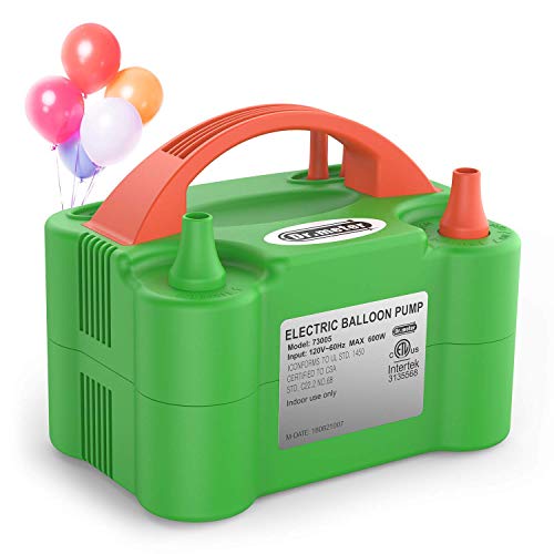 Dr.meter Bomba Eléctrica Inflar Globos, Bomba portátil de Doble Boquilla Ideal para Fiestas, Bodas, cumpleaños, Actividades promocionales y decoración de Fiestas ?Verde y Naranja (Verde + Naranja)