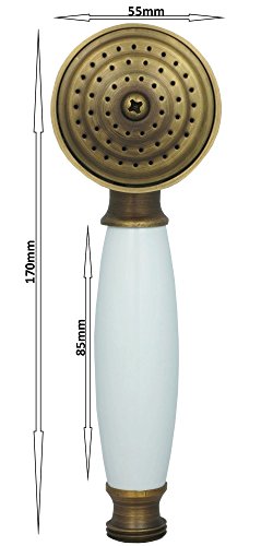 Nostalgie Retro Handbrause Brausekopf Duschbrause Dusche Duschkopf Regenbrause mit weißem Keramik Griff Vintage Antik Messing 070 - 2