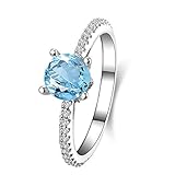 AnazoZ Modeschmuck Rund Brillantschliff 6.5X6.5mm Blau Topas Damen Eheringe 925 Sterling Silber Verlobung Antragsring Band Ringgr.50 (15.9)