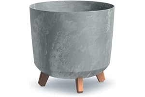 Gardening Naturally Indoor Plant Pot Zinnia Stylish and Durable Planter for Houseplants (Cylindrical Pot Diameter 29.8cm x Height Including Legs 28.5cm - Concrete Colour)