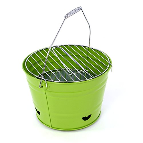 Nexos Eimergrill Grill-Eimer Holzkohlegrill für Garten Terrasse Camping Festival Picknick Party BBQ Barbecue Ø 30 cm grün - 5