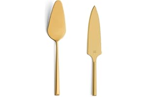 Beckmann & Rommerskirchen B&R 1107 Lot de 2 pelles à gâteau en acier inoxydable doré avec couteau à gâteau, couteau à gâteau, couverts à dessert, couverts PVD