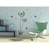 Wandtattoo graue Pusteblume im 2er Set ca. 120 cm und 160 cm oder 140 cm und 180 cm Höhe (in bester Qualität aus Markenfolie gefertigt)