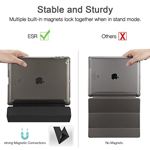 iPad 2 / 3/ 4 Hülle, ESR® Yippee Series Auto Aufwachen/Schlaf Funktion Wickelfalz PU Ledertasche mit Durchschaubar Rückseite Schutzhülle für iPad 2 3 4 (Schwarz) - 5