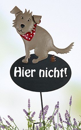 Gartenstecker Hund Hier nicht! braun/beige/rot Metall, Höhe 44 cm, Gartendeko, Gartenstab, Hundehaufen