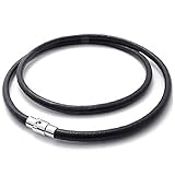 Material: acero inoxidable WOVELOT Collar de Cuerda de Cuero Cadena coraza Broche magnetico de Acero Inoxidable, Negro - 4 mm de Ancho - 50 cm de Longitud