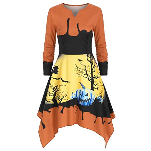 Costume d'halloween Cosplay,DaySing Femmes Halloween Cosplay Costume SorcièRe Vintage Robe À Col Rond À Manches LonguesRobe d'halloween avec Une Robe Longue Robe De SoiréE Jupe à L'ExtéRieur
