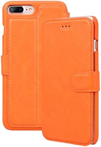 VemMore for iPhone 7 Plus / iPhone 8 Plus Leather Case Flexible Wallet Case Slim PU Wallet Case with Retro Pattern Cover Ultra Slim Protective Bumper Shell with Magnetic Folio Flip Stand Function Credit Card Slots Book Style Case Cover - Orange