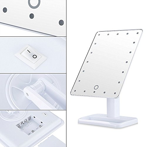 Makeup Spiegel mit 20 LEDs, MIRI Kosmetikspiegel Dimmbar, Batteriebetrieben Schminkspiegel, Touch Schalter Tischspiegel Standspiegel mit Licht – Weiß - 4