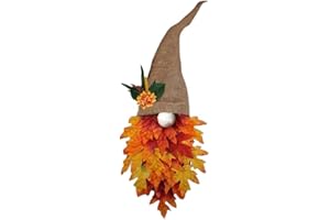 GALER Autumn Wreath for Front Door, Autumn Door Wreath Decorations, Artificial Fall Gnome Wreath with Maple Leaf Flowers, Hanging Fall Garland for Fall Harvest Thanksgiving Halloween Home Decor