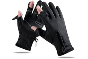 VGEBY Rękawiczki Wędkarskie, Rękawiczki Wędkarskie Ciepłe Wyściełane Pogrubienie Ekran Dotykowy 2 Cięte Palce Wodoodporne Rękawiczki Rowerowe Czarne