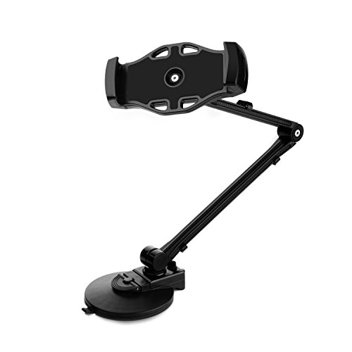 GVDV Universal stabiler Aluminiumtablettständer, 360 Grad einstellbarer Ständer / Halter mit Saugnäpfen für Tabletten von 4-12 Zoll