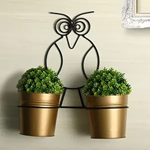 Homspurts The Owl Buckets Metal Wall Planters Pot for Indoor Plants with Holder (Set of 2, Galvanized Iron) - Wall Mounted Planters with Stand Plant Containers,Balcony Decoration