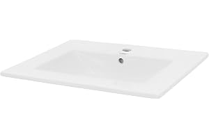 ECD Germany Tvättställ Tvättställ 610 x 465 x 175 mm Vit keramik Inbyggd tvättställ Tvättskål Handtvättställ Inbyggd tvättställ Bänkskiva Tvättställ på bänkskiva Tvättställ Vattenfall Washkey