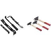 Amazon Basics Pry Bar & Nail Puller 4 Piece Set & Engineer's Hammer Set Hickory Handle 3 Pieces 300g 500g 1000g