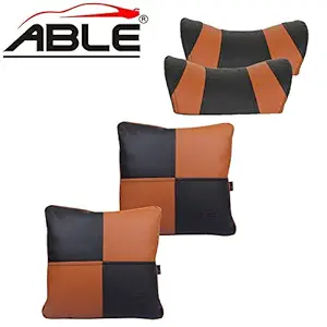 Able U-Plus Kit Comphy Pillow Square Cushion and Neckrest Necksupporters Black & Tan for Toyota New INNOVA Crysta Set of 4 Pcs