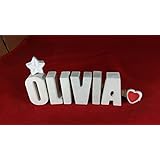 Beton, Steinguss Buchstaben 3 D Deko Schriftzug Namen OLIVIA als Geschenk verpackt! Ein ausgefallenes Geschenk zur Geburt, Taufe, Geburtstag oder auch zu anderen Anlässen.