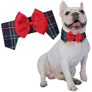 D'chica Paws Classic Old School Checks & Red Bow Collar for Dogs & Cats -(DCPWDC7376/L) Adjustable, Soft/Comfy for Pets to wear, Easy for use for Parents