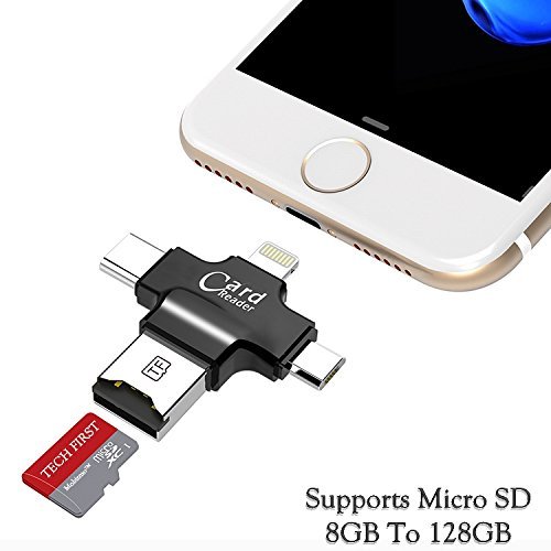 Memore 4 in 1 OTG Card Reader Four ports : lightning + Type C + Micro USB + USB Card reader - Like Iflash, Idisk for Iphone, Ipad, Micro USB, SDHC lightning flash drive (Black) RS.789 (74.00% Off) - Amazon