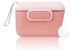 EACHPT Doseur De Lait Bebe, 450ML Une touche Boite Doseuse Lait Poudre, Boite Lait En Poudre Bebe, avec couvercle danneau en silicone scellé, barre de nivellement et cuillère, (Rose)