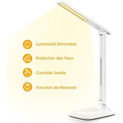 VicTsing Lampe de Bureau LED, 42 LED Lampe de Table Puissante 3 Modes de Couleur et 3 Niveaux d'intensité Réglable, Lampe de Chevet Tactile Protection des Yeux pour Lecture, Travail, Blanc