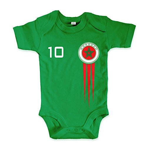 net-shirts Organic Baby Body mit Morocco Marokko Trikot Aufdruck Fußball Fan WM EM Strampler – Spielernummer wählbar, Größe 03-06 Monate-Spielernummer 07