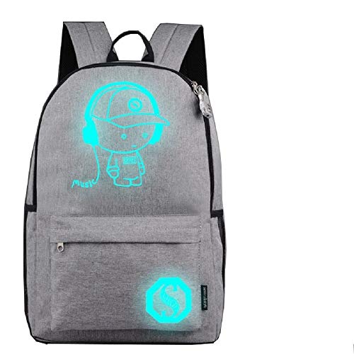 Schultaschen, Anime Leucht Rucksack Canvas Schulter Tagesrucksack Boy Rucksack mit USB-Kabel und Schloss und Bleistift Tasche für Jugendliche Mädchen Jungen (Grau)