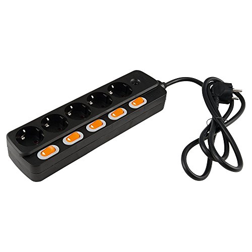 Preisvergleich Produktbild Heitronic Tischsteckdose, abschaltbar, schwarz, Kabel 150cm, mit Kindersicherung, 5-fach