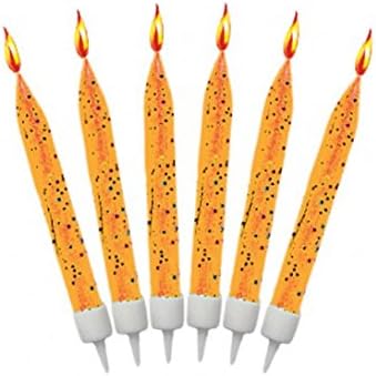 12 Lime Green Glitter Cake Candles with Holders