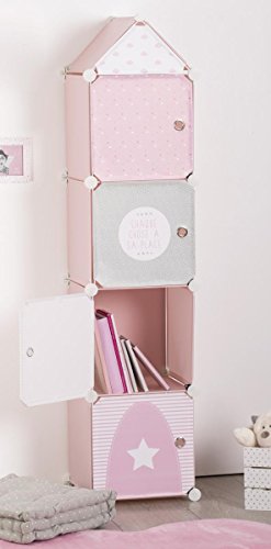 Meuble de rangement colonne - Forme Tour - Coloris ROSE GRIS et BLANC