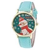Fymia★★✿✿Merry Christmas Fashion Lady Quarz Glas Spiegel Uhr Lederband