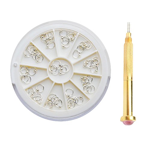 Born Pretty 3mm Nail Dangle Silver Beaded Ring Stud And Dotting Tool Set For Acrylic UV Gel Nail Art