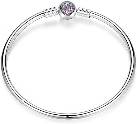 Genuine 925 Sterling Silver Charms Bangle Bracelet Fits Pandora Charms With Bead Clasp, European Bracelets Compatible (19)