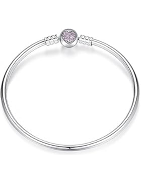 Genuine 925 Sterling Silver Bead Charm Bracelet Snap Clasp Fits Pandora, BRACELETS européens Compatible (17 cm)