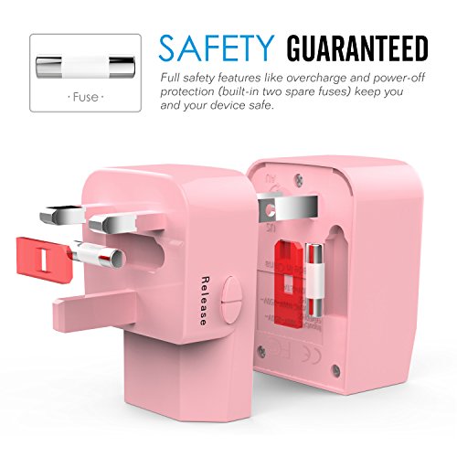 MoKo Universal Reiseadapter – All-in-One US / EU / UK / AU Reisestecker AC Power Wall Charger Konverter Stecker Adapter mit 2 USB Ports 2.1A für Smartphone, iPhone, iPad, MP3 Player, Rosa - 8