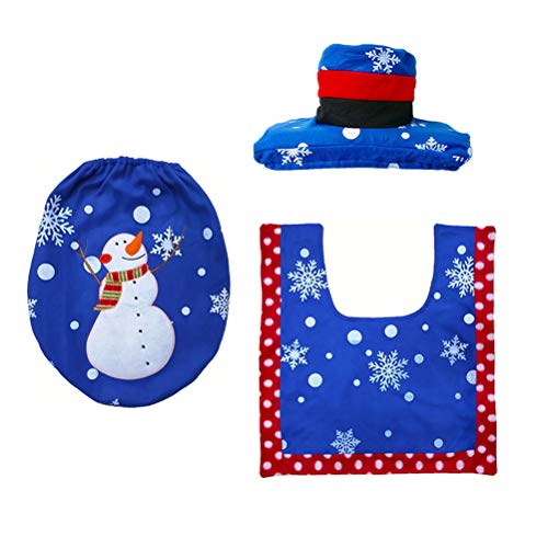 Preisvergleich Produktbild BESTOYARD DREI Stücke Weihnachten Themed Bad Mat Set Rutschfeste Badewanne Badewanne Teppich Teppich WC Sitz Deckel mit Tissue Box Abdeckung (Schneemann mit Zweig Arme Muster)