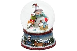 DEKOHELDEN24 Beautiful Small Snow Globe with Snowman with Blue Scarf, Dimensions Approx. 9 x 7 cm/Diameter 6.5 cm